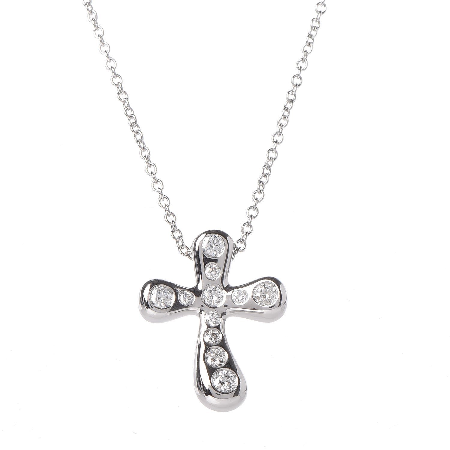 Tiffany Platinum Diamond 16mm Elsa Peretti Cross Pendant Necklace 4 of 7