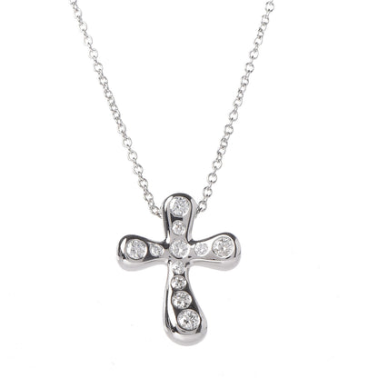 Tiffany Platinum Diamond 16mm Elsa Peretti Cross Pendant Necklace 4 of 7