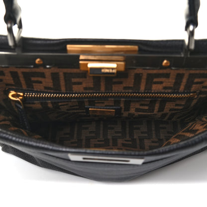 Fendi Goatskin Zucca Medium Peekaboo Iconic Satchel Black Tobacco 4 of 4