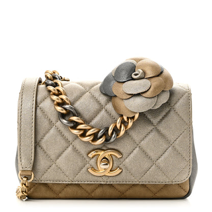 Chanel Lambskin Quilted Private Affair Camellia Flap Pale Gold Silver Dark Gold 1 of 10