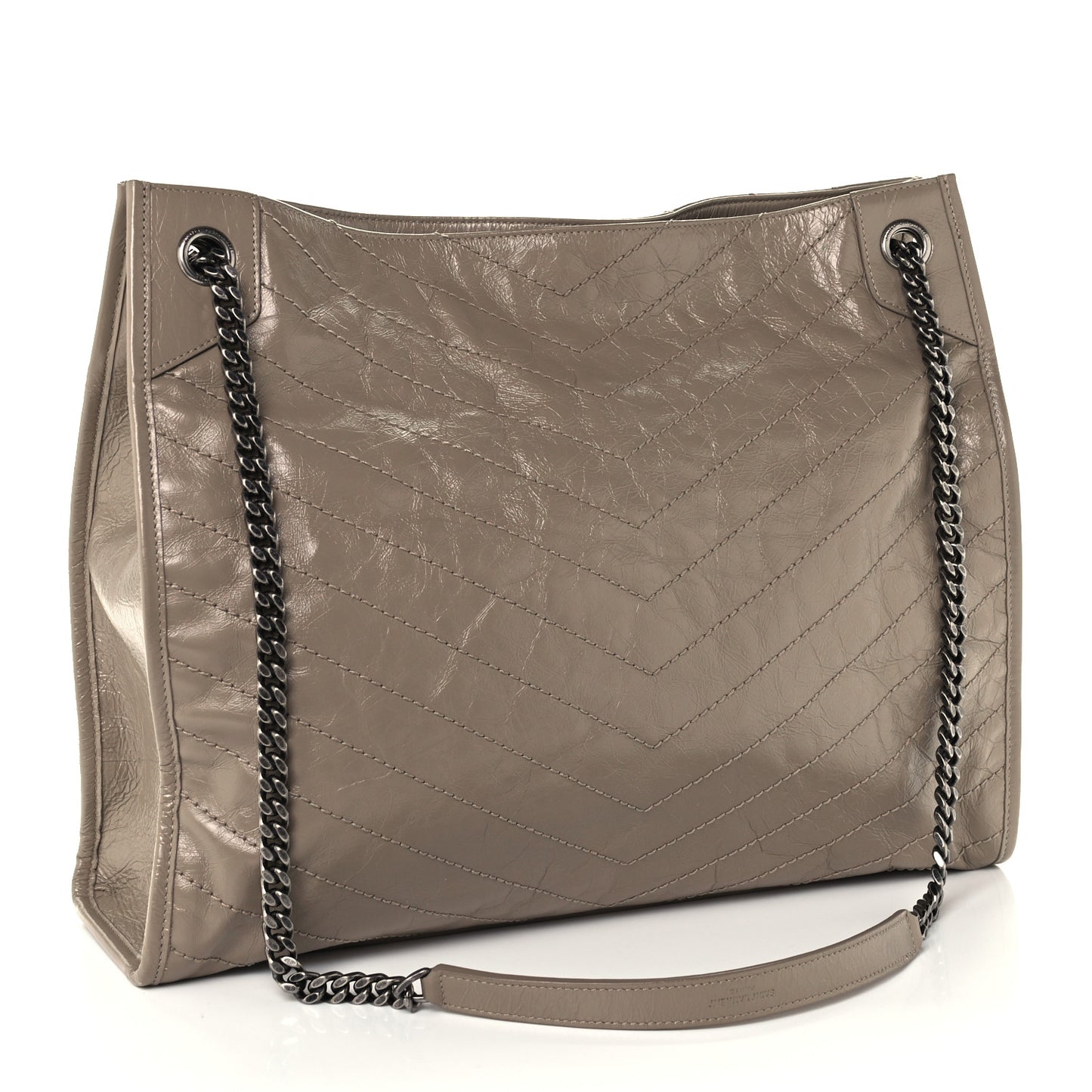 Crinkled Calfskin Matelasse Monogram Large Niki Shopper Tote Dusty Grey