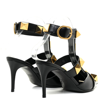 Valentino Garavani Calfskin Roman Stud Ankle Strap 80mm Pumps 35 Black 4 of 13