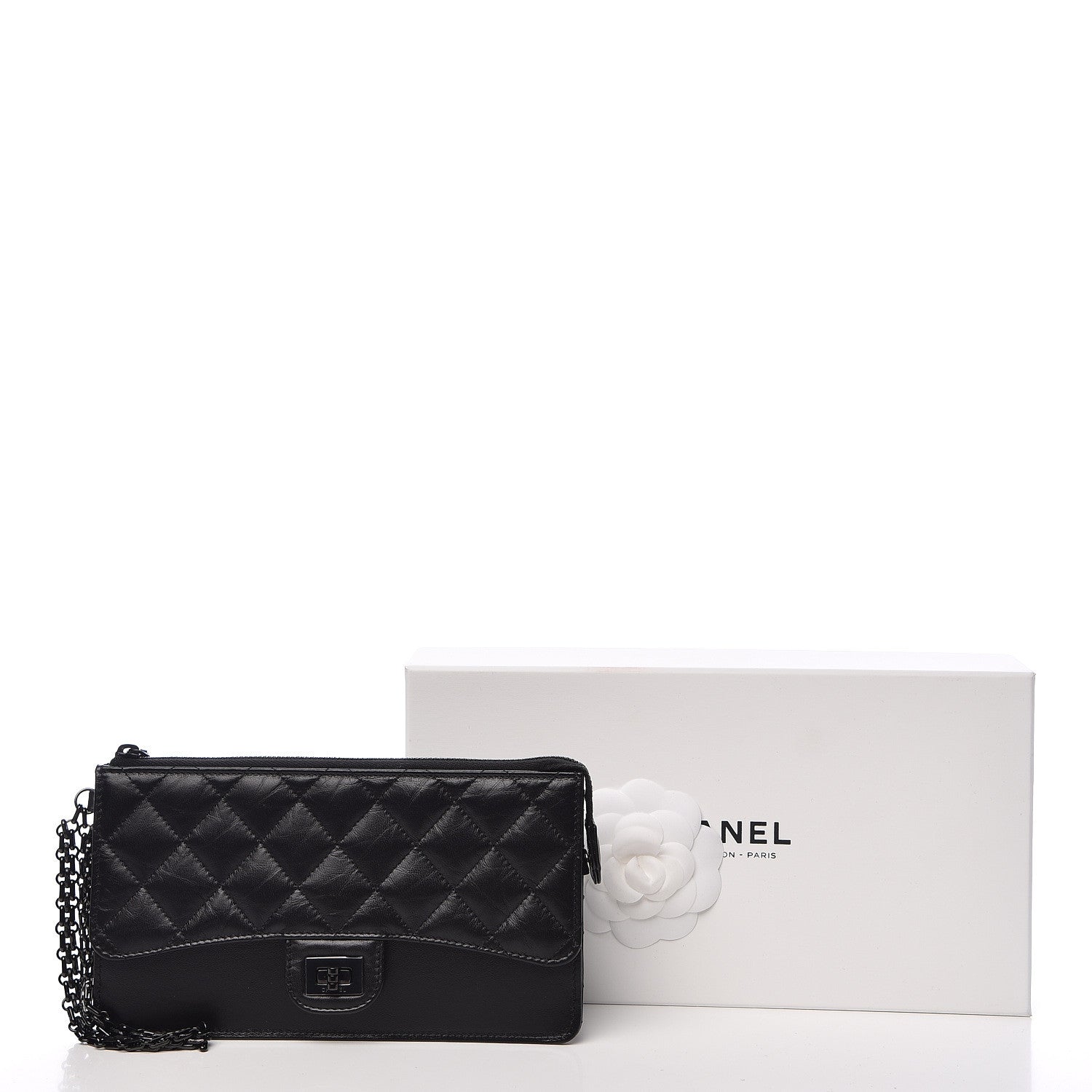Chanel Aged Calfskin Quilted 2.55 Reissue Pouch With Chain Handle So Black 11 of 11
