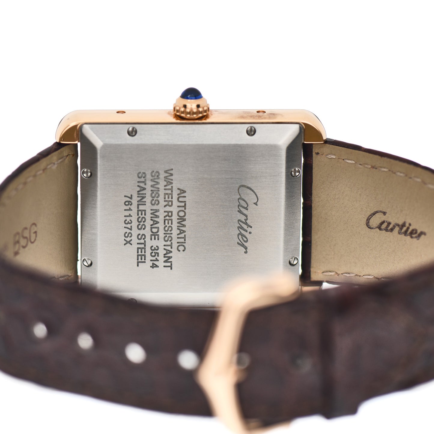 Stainless Steel 18K Pink Gold Alligator 31mm Tank Solo Automatic Watch Brown
