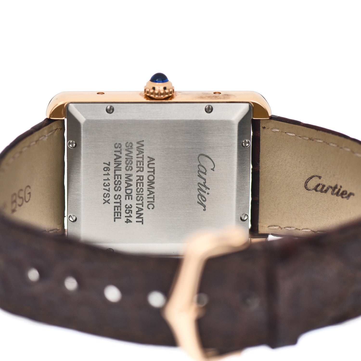Cartier Stainless Steel 18K Pink Gold Alligator 31mm Tank Solo Automatic Watch Brown 4 of 5