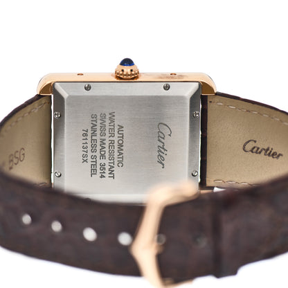 Cartier Stainless Steel 18K Pink Gold Alligator 31mm Tank Solo Automatic Watch Brown 4 of 5