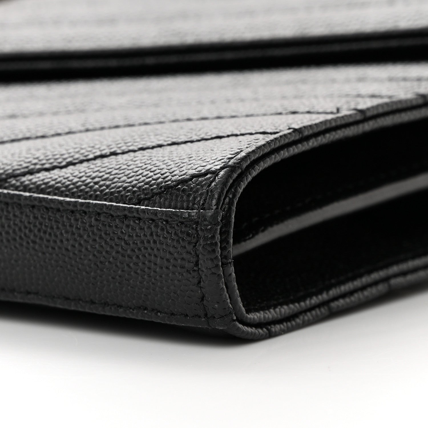 Saint Laurent Grain De Poudre Matelasse Chevron Monogram Chain Wallet Black 10 of 17
