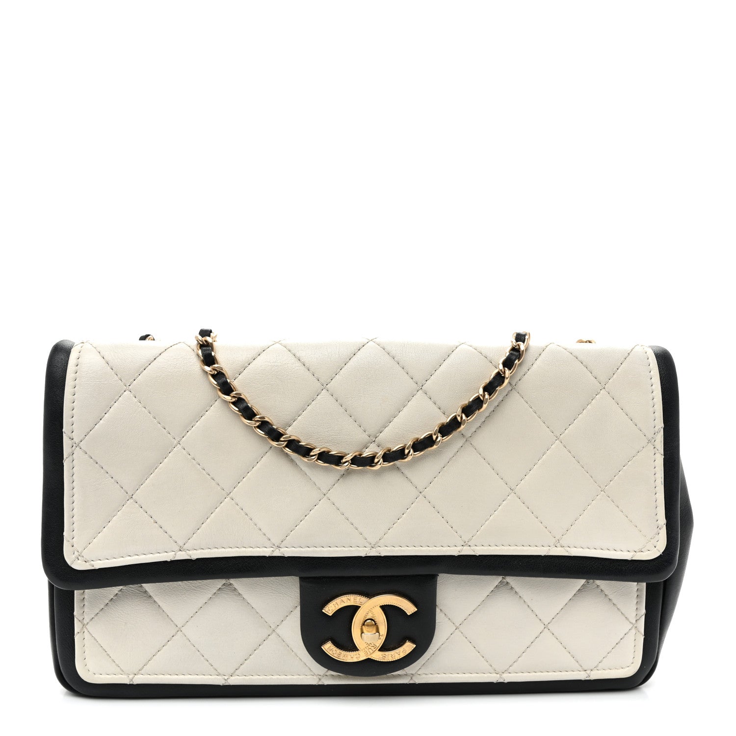 Chanel Lambskin Quilted Graphic Medium Flap White Black 1 of 10