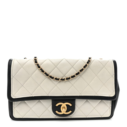 Chanel Lambskin Quilted Graphic Medium Flap White Black 1 of 10
