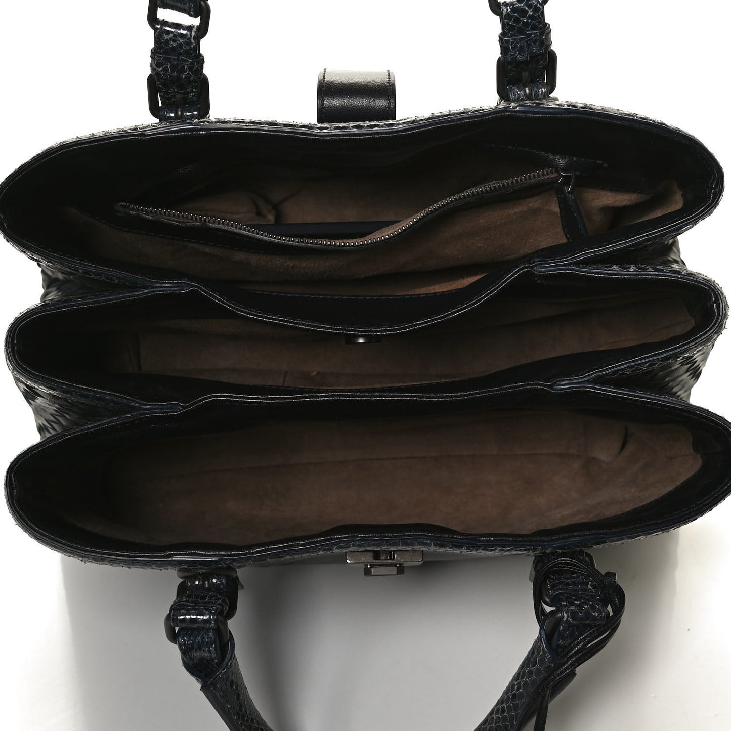 Nappa Intrecciato Snakeskin Small Flow Wave Tote Black