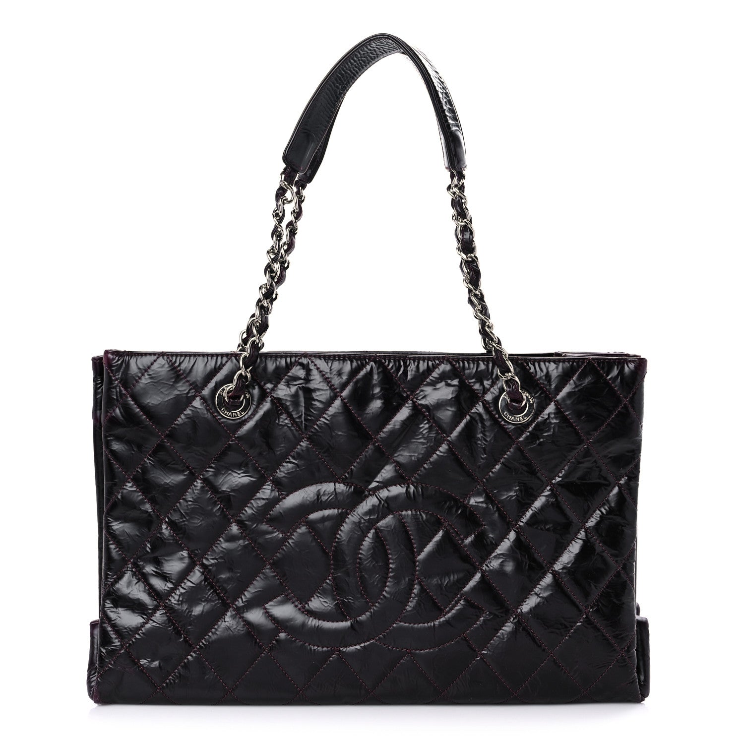 Chanel Patent Quilted Accordion Tote Burgundy 1 of 19
