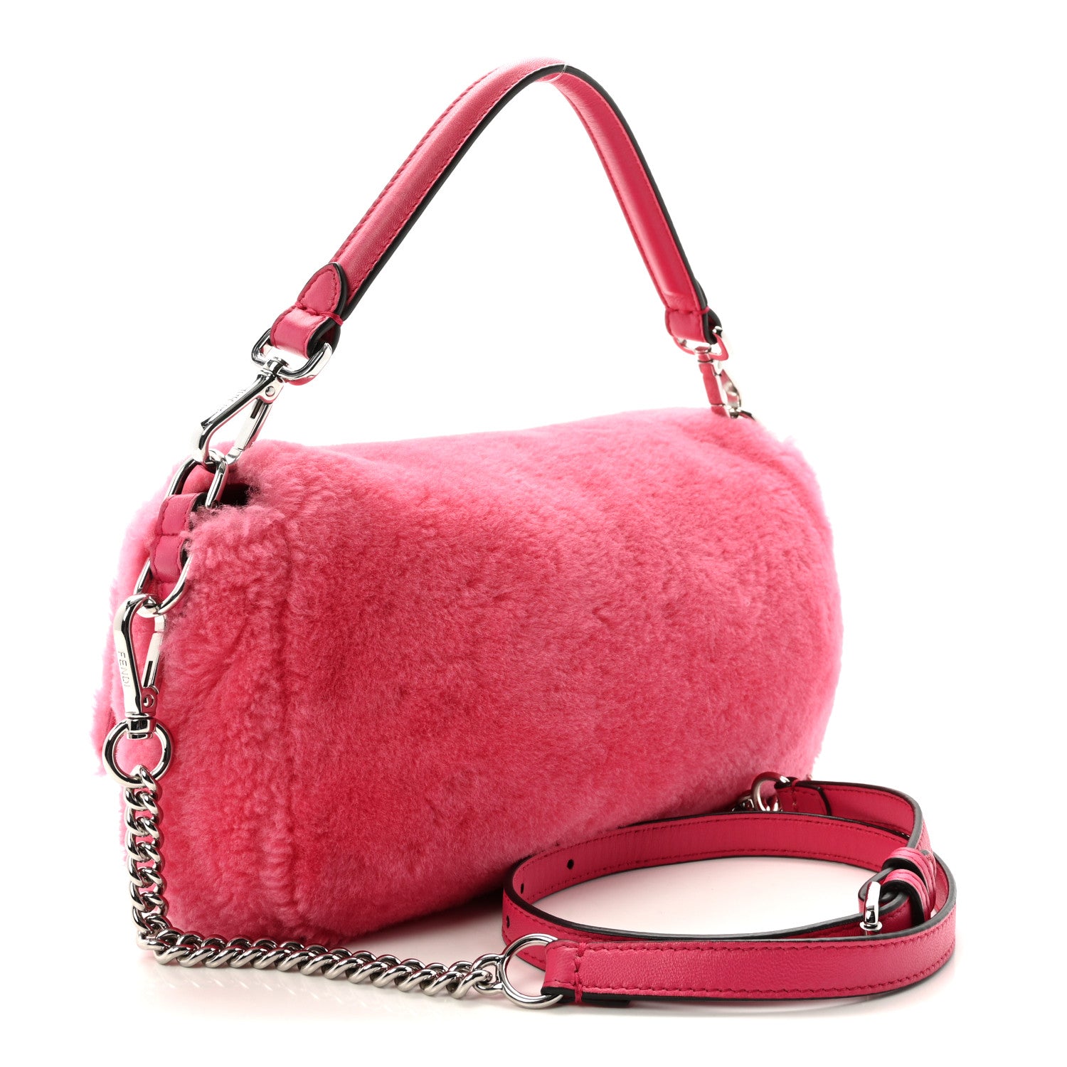 Fendi Shearling Shiny Nappa Baguette Rosa Fluo 3 of 9