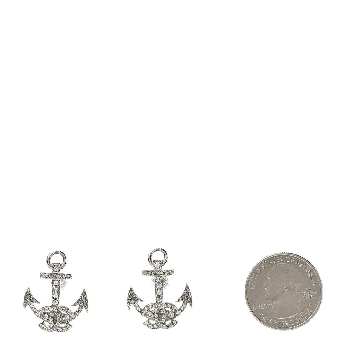 Crystal CC Anchor Earrings Silver
