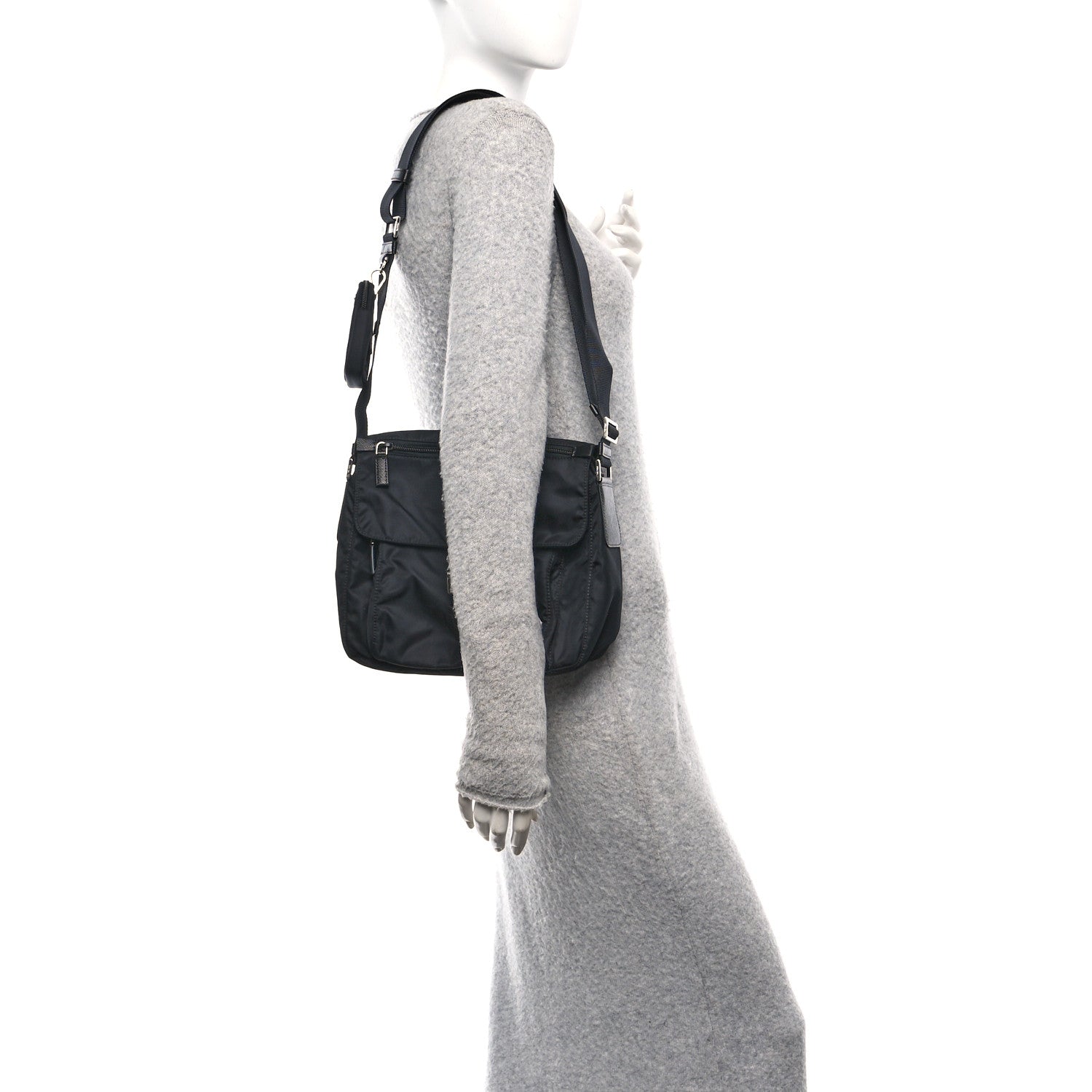 Prada Re-Nylon Vela Saffiano Pocket Single Buckle Messenger Shoulder Bag Black 2 of 9