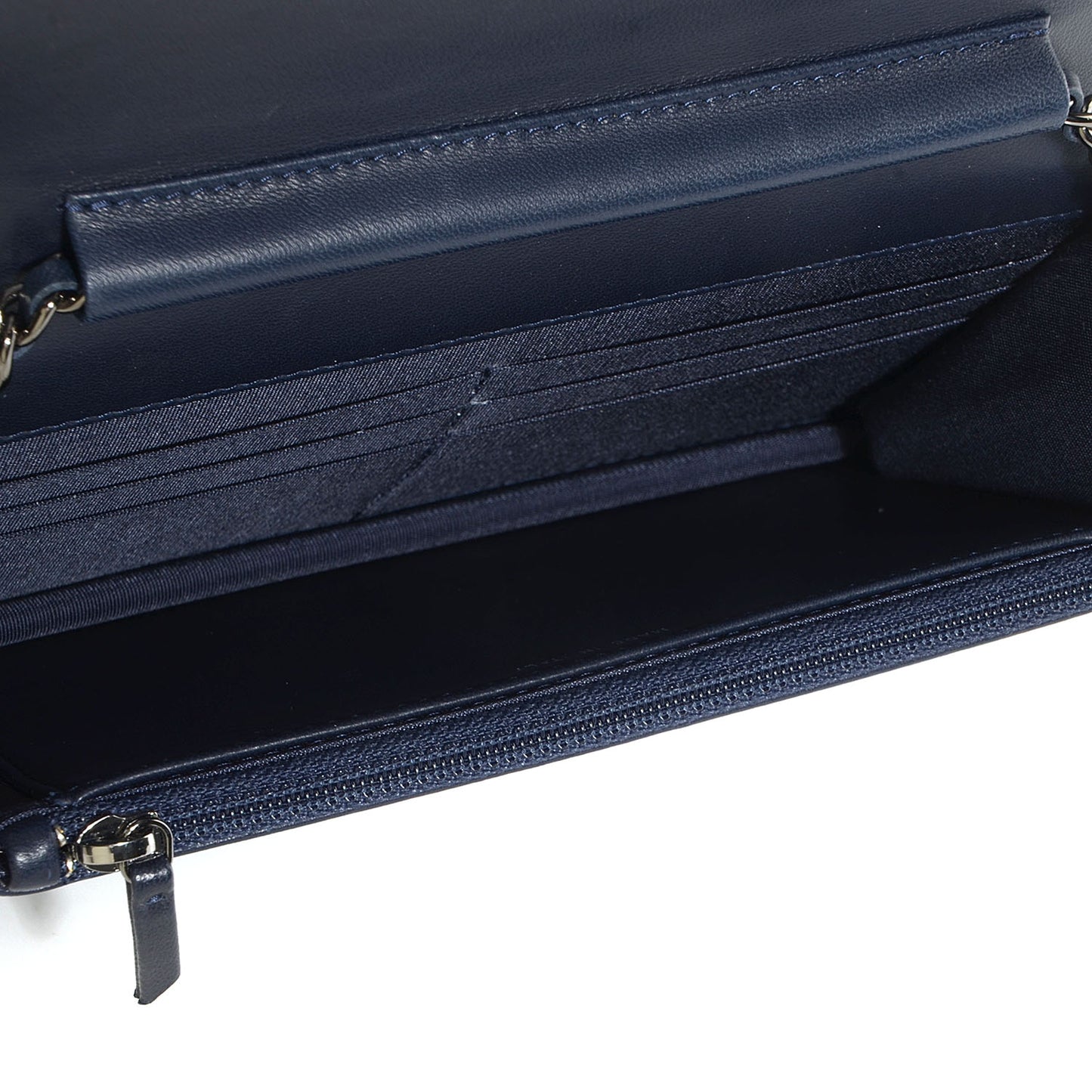 Lambskin Quilted Boy Wallet On Chain WOC Navy