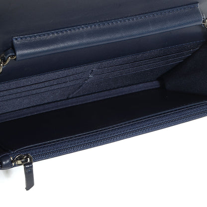 Chanel Lambskin Quilted Boy Wallet On Chain WOC Navy 5 of 9