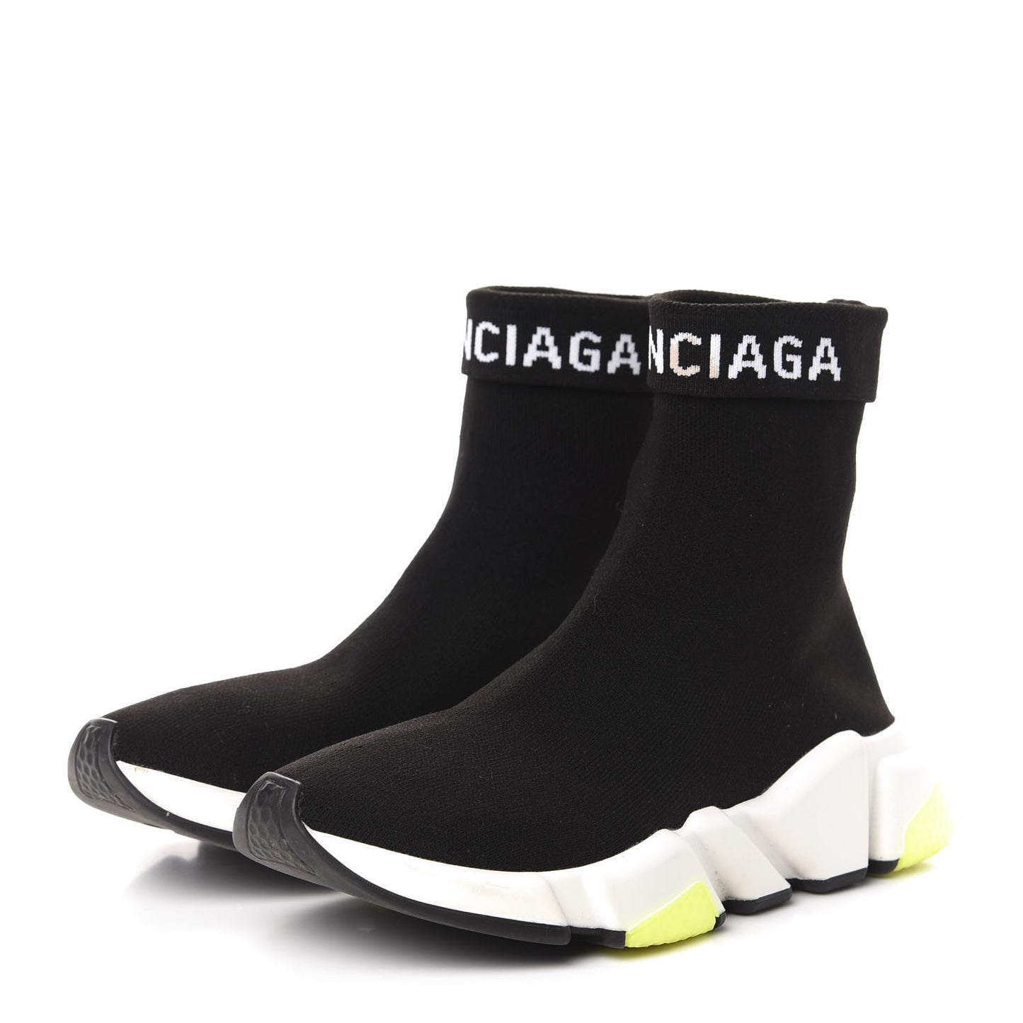 Neoprene Knit Womens Speed Cuffed Sneakers 35 Black White Yellow Fluo