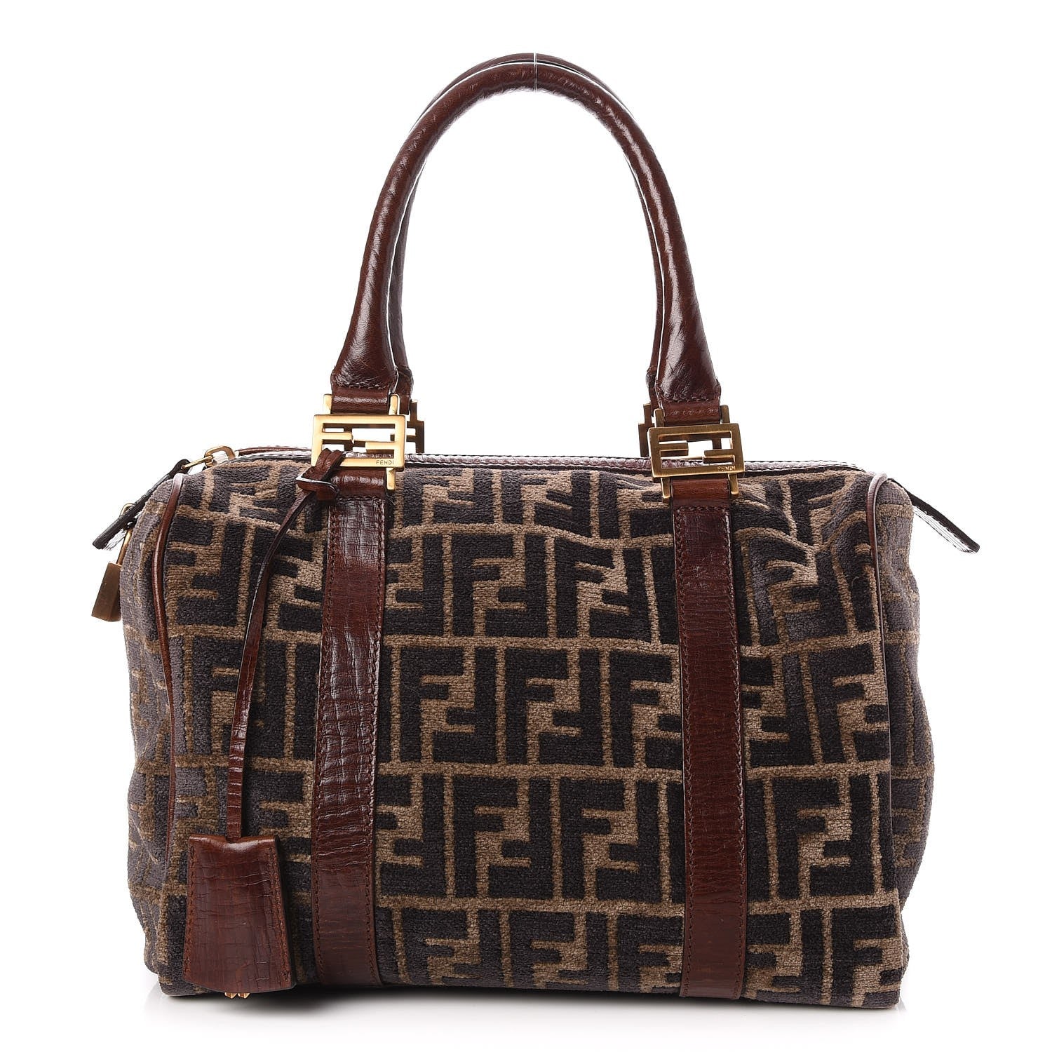 Fendi Velvet Zucca Vitello Small Forever Boston Fango Grigio Bruciato 1 of 7