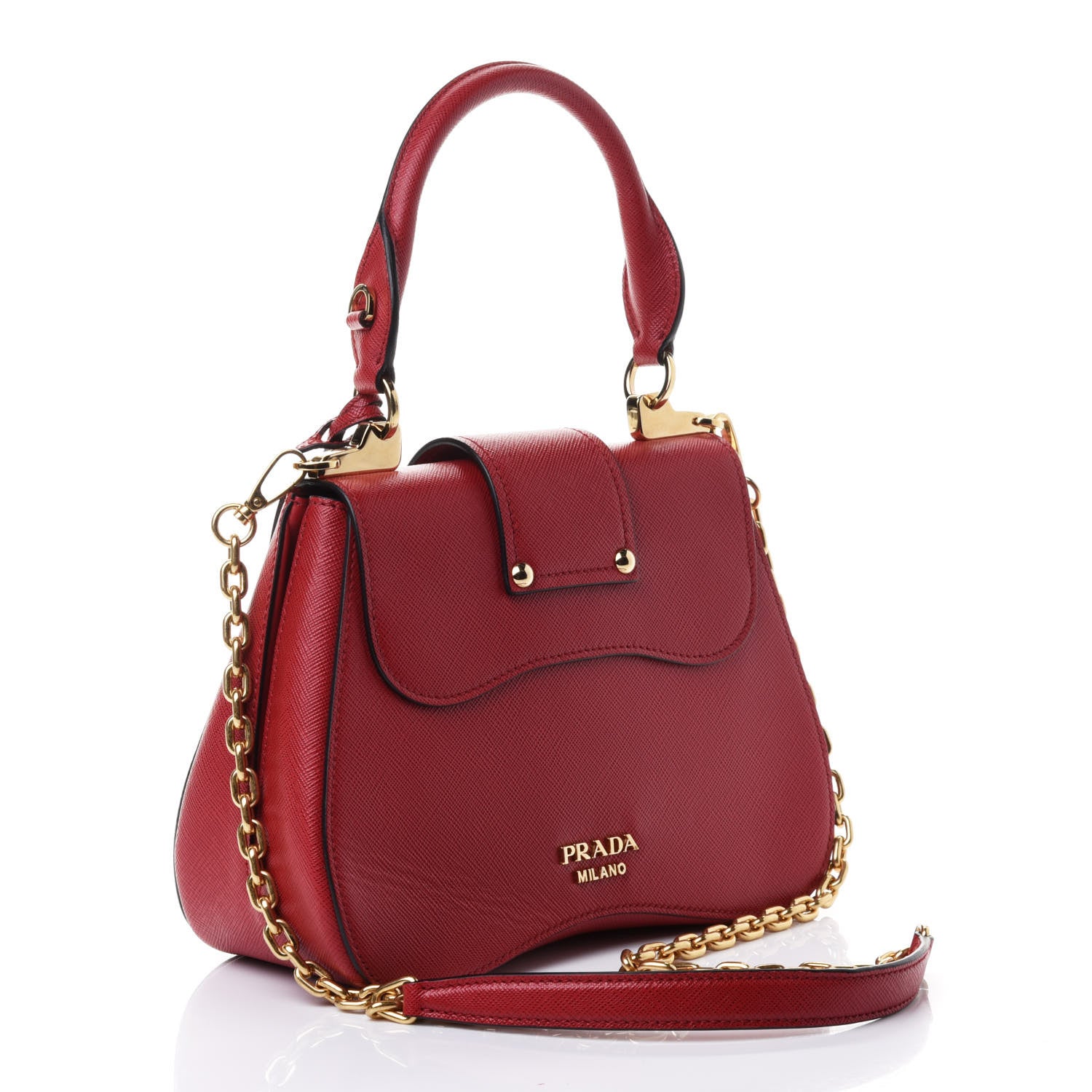 Prada Saffiano Lux Large Sidonie Top Handle Bag Fuoco 3 of 5
