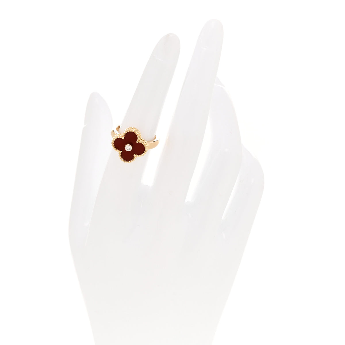 Van Cleef & Arpels 18K Yellow Gold Diamond Carnelian Vintage Alhambra Ring 52 6 2 of 5