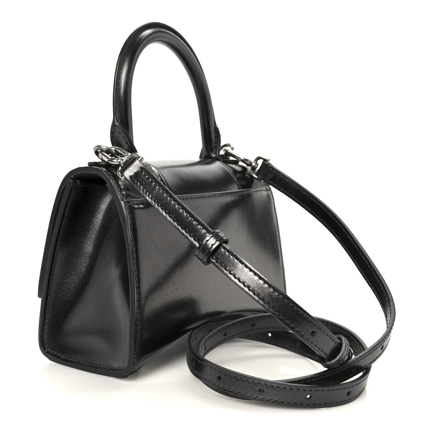 Metallic Calfskin Hourglass Top Handle Bag XS Gunmetal