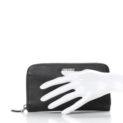 Prada Saffiano Zip Around Wallet Black 2 of 8
