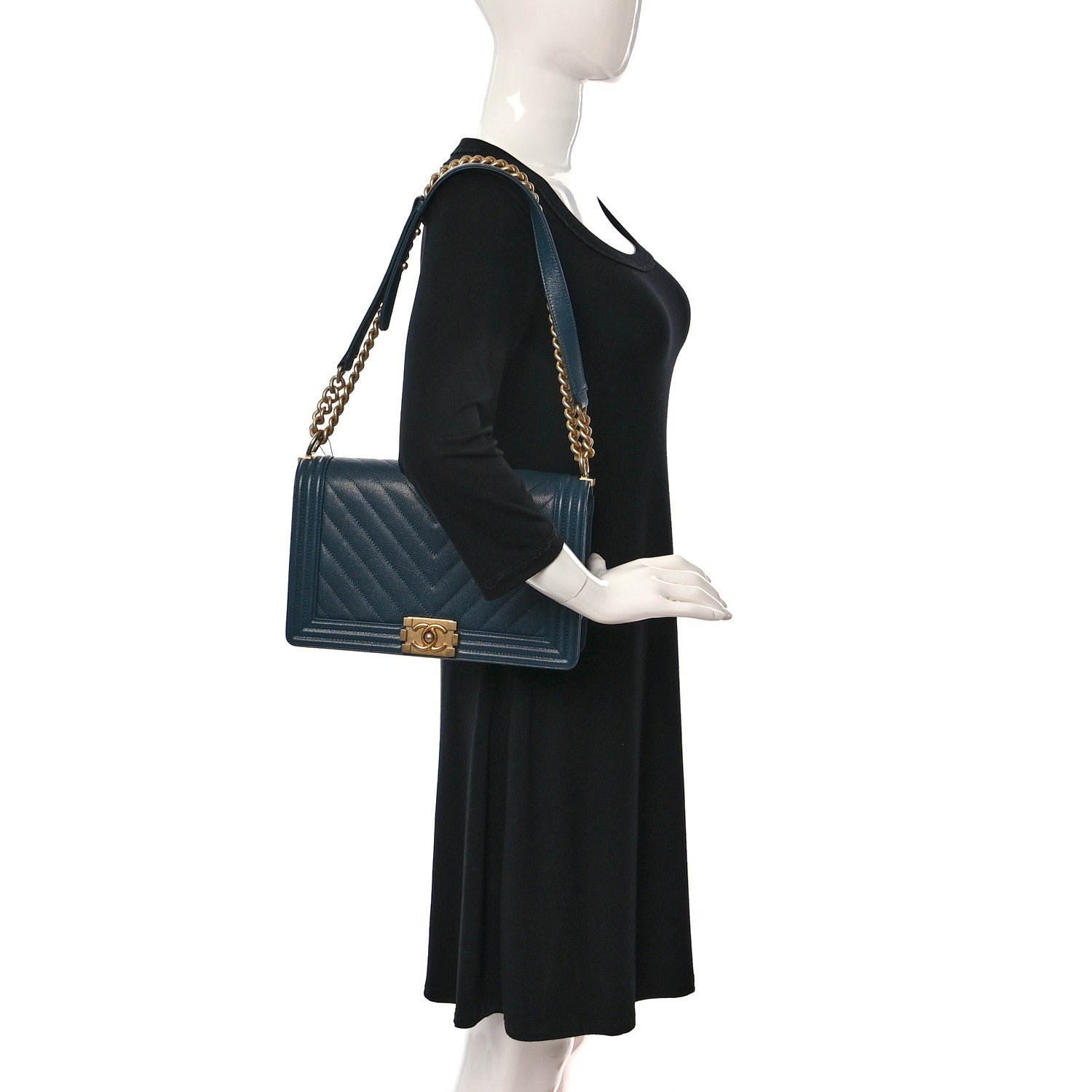 Chanel Caviar Chevron Quilted New Medium Boy Flap Blue 2 of 9