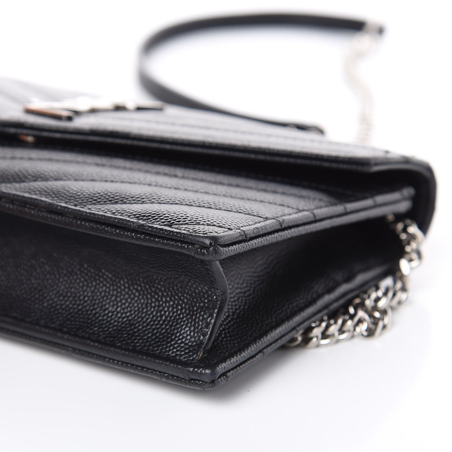 Grain De Poudre Matelasse Chevron Monogram Envelope Chain Wallet Black