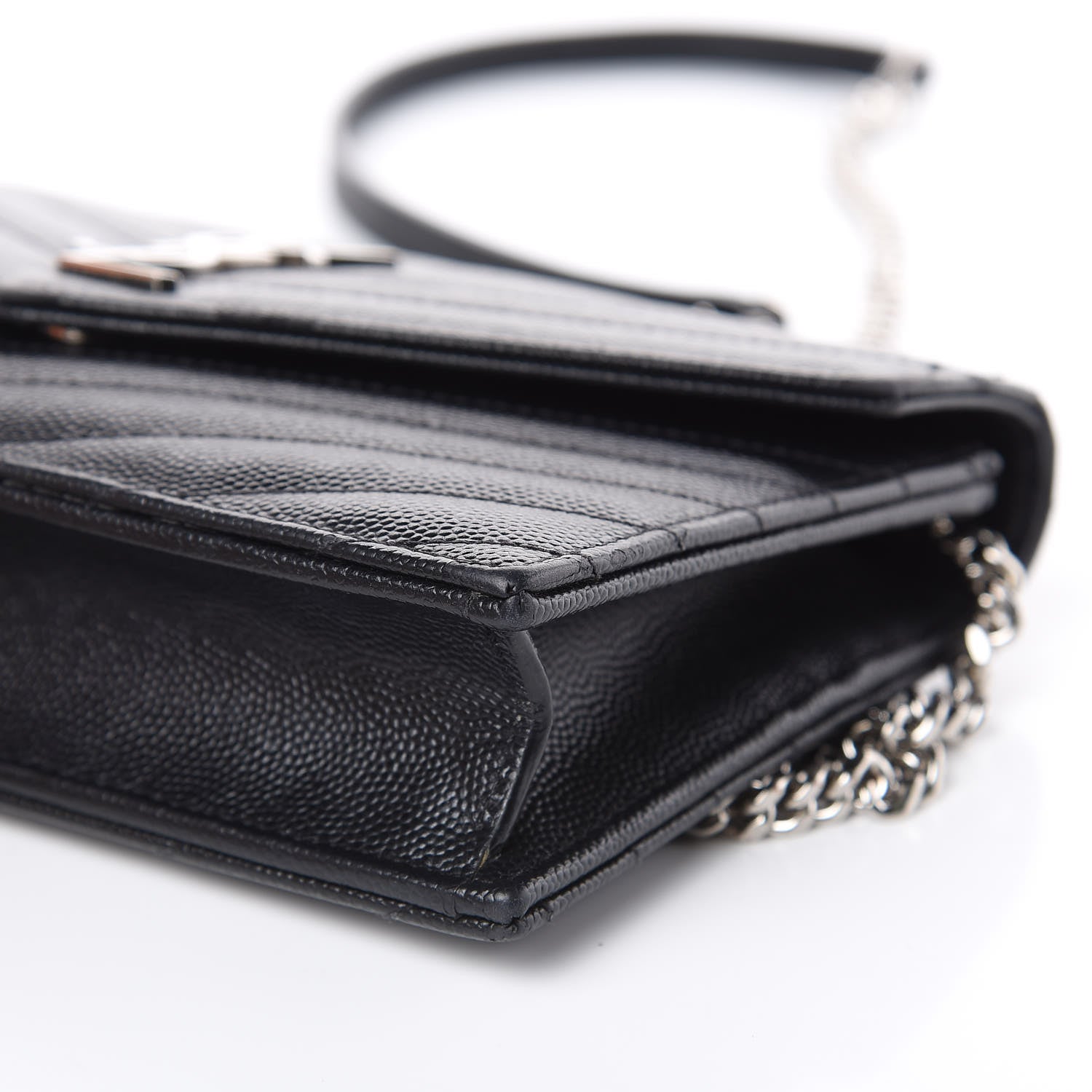 Saint Laurent Grain De Poudre Matelasse Chevron Monogram Envelope Chain Wallet Black 14 of 16