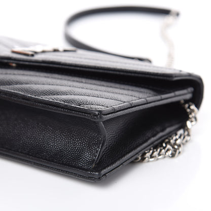 Saint Laurent Grain De Poudre Matelasse Chevron Monogram Envelope Chain Wallet Black 14 of 16