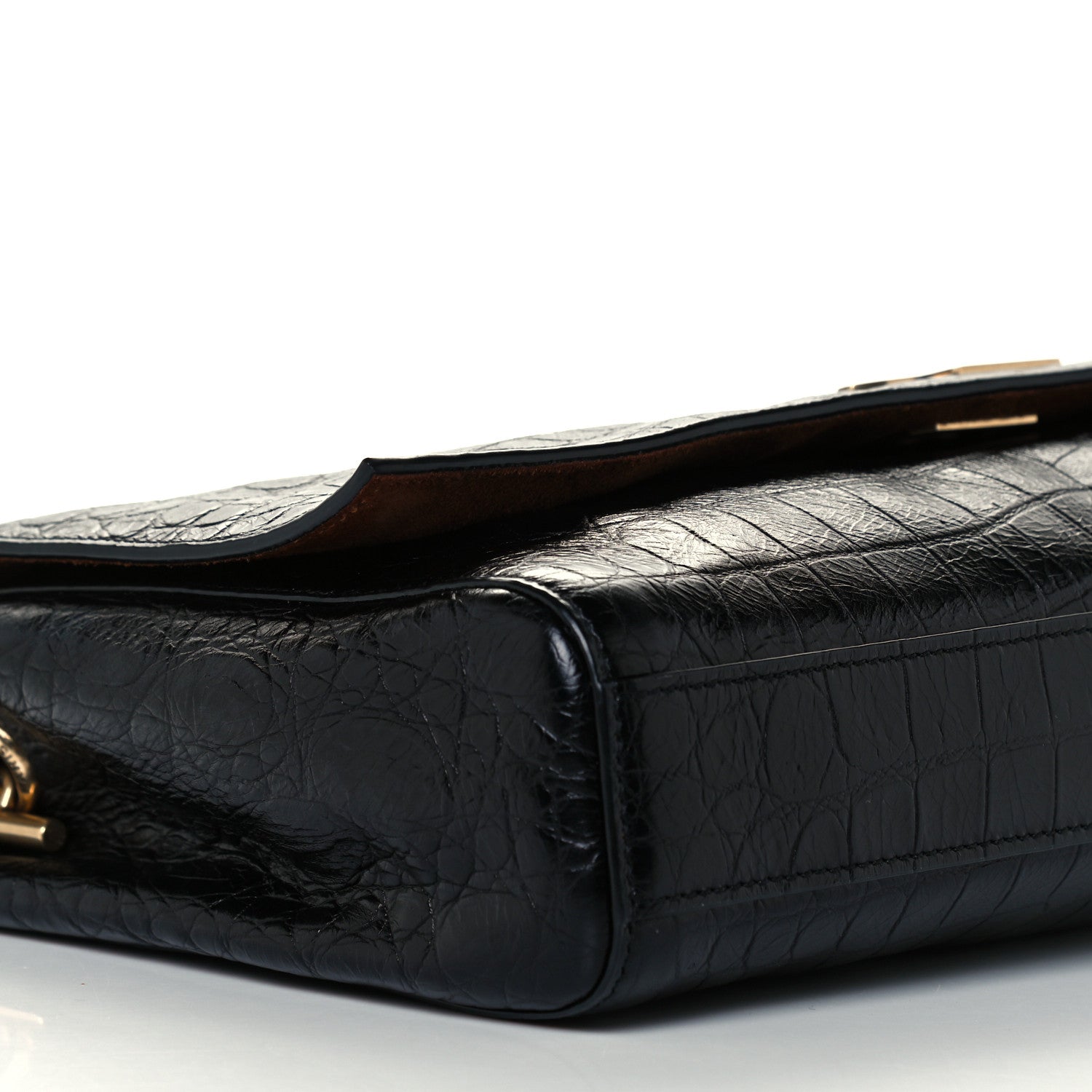 Saint Laurent Calfskin Crocodile Embossed Suede Medium Reversible Monogram Kate Satchel Military Taupe 13 of 17
