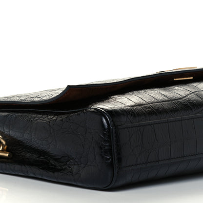 Saint Laurent Calfskin Crocodile Embossed Suede Medium Reversible Monogram Kate Satchel Military Taupe 13 of 17