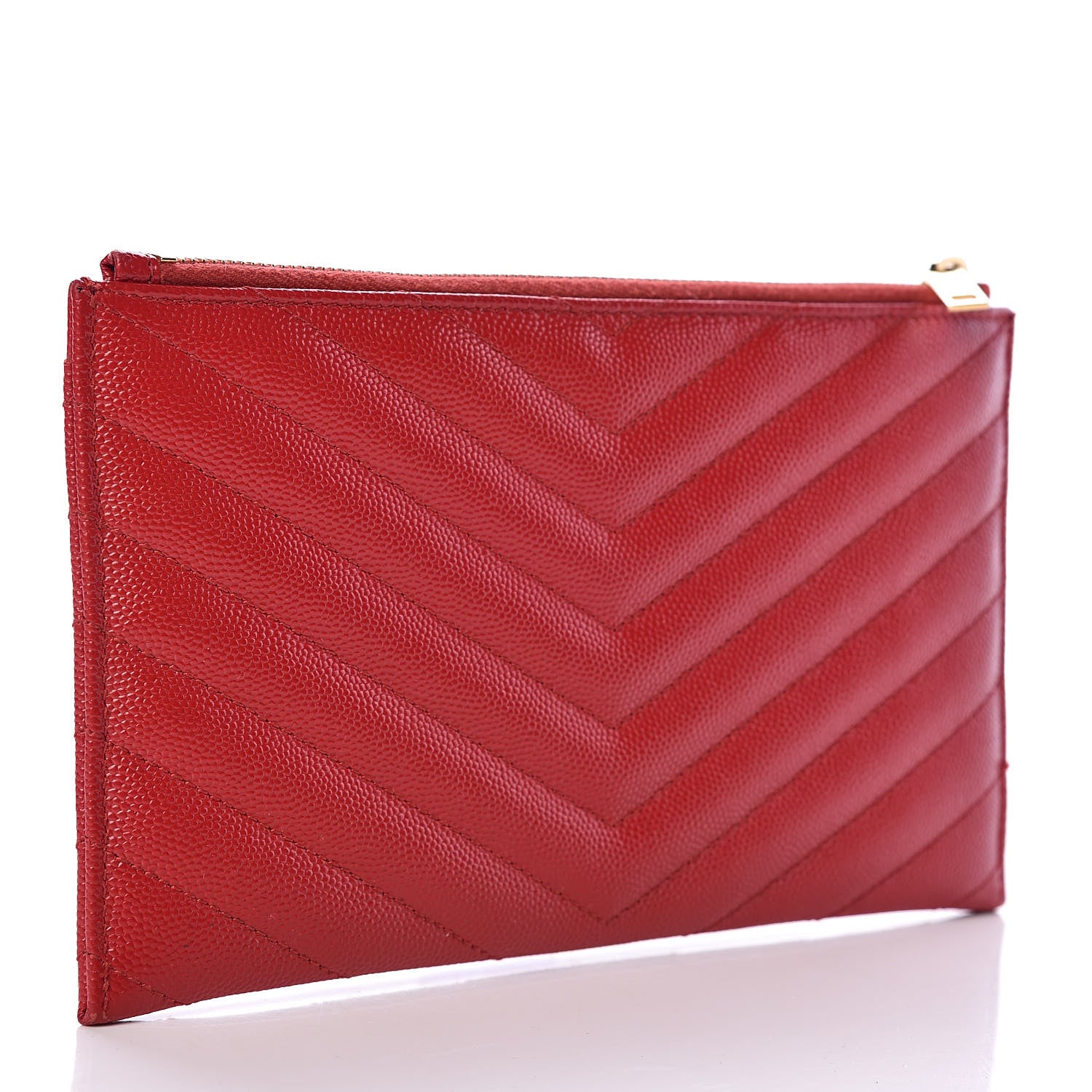 Saint Laurent Grain De Poudre Chevron Monogram Bill Pouch Red 3 of 7