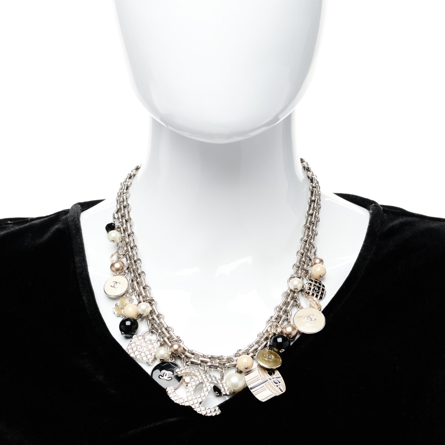 Chanel Enamel Pearl Charm Short Necklace Silver 2 of 6