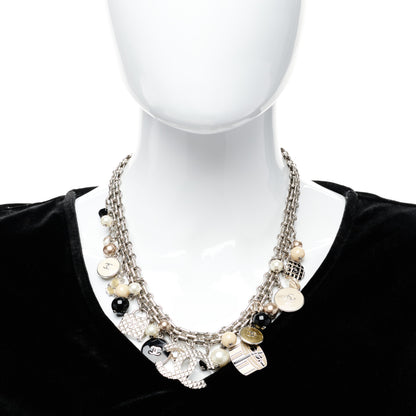 Chanel Enamel Pearl Charm Short Necklace Silver 2 of 6