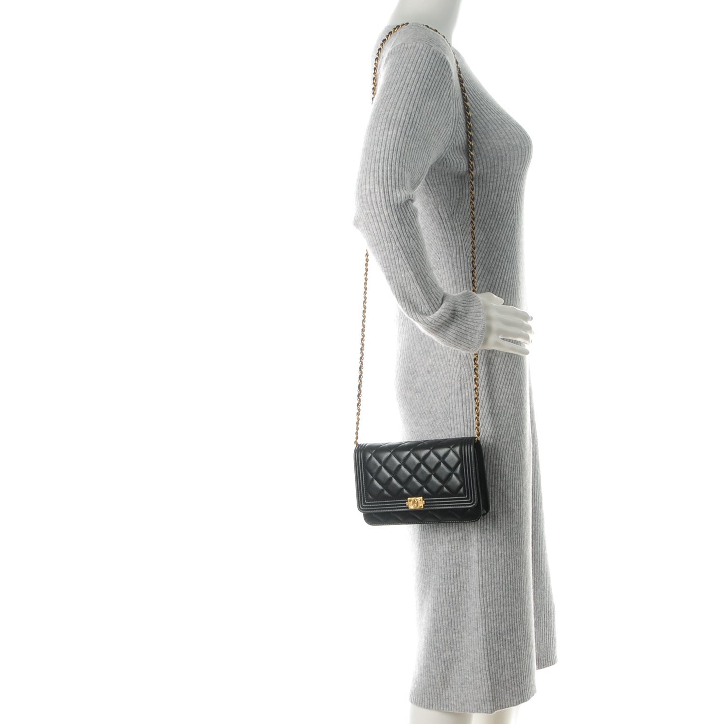 Lambskin Quilted Boy Wallet On Chain WOC Black
