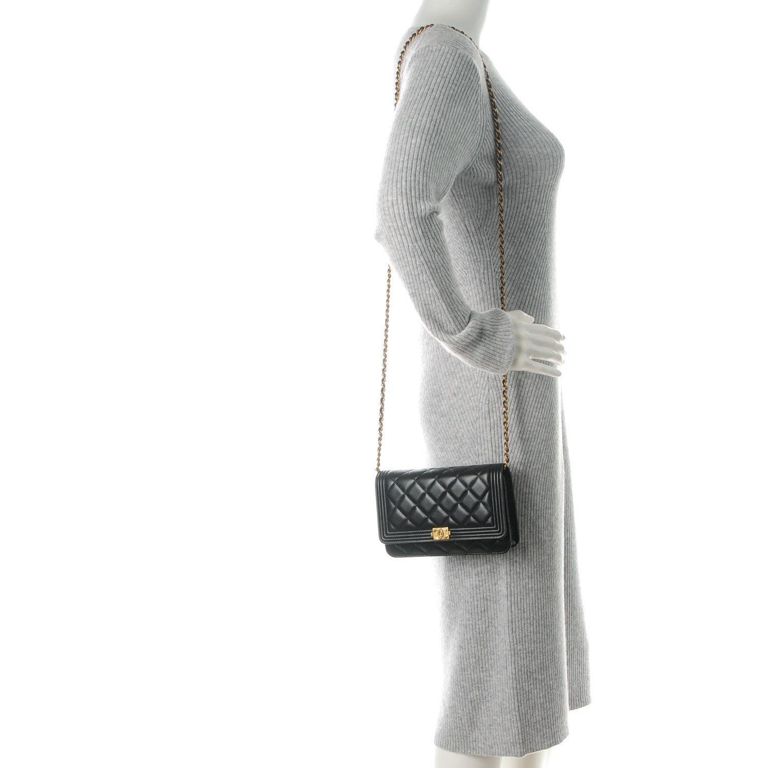 Chanel Lambskin Quilted Boy Wallet On Chain WOC Black 2 of 8