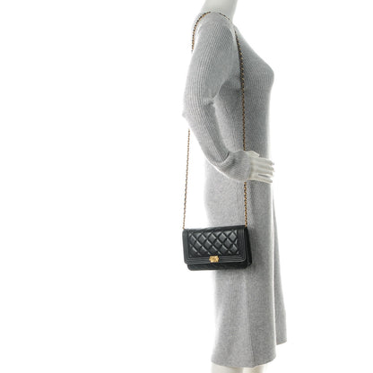 Chanel Lambskin Quilted Boy Wallet On Chain WOC Black 2 of 8