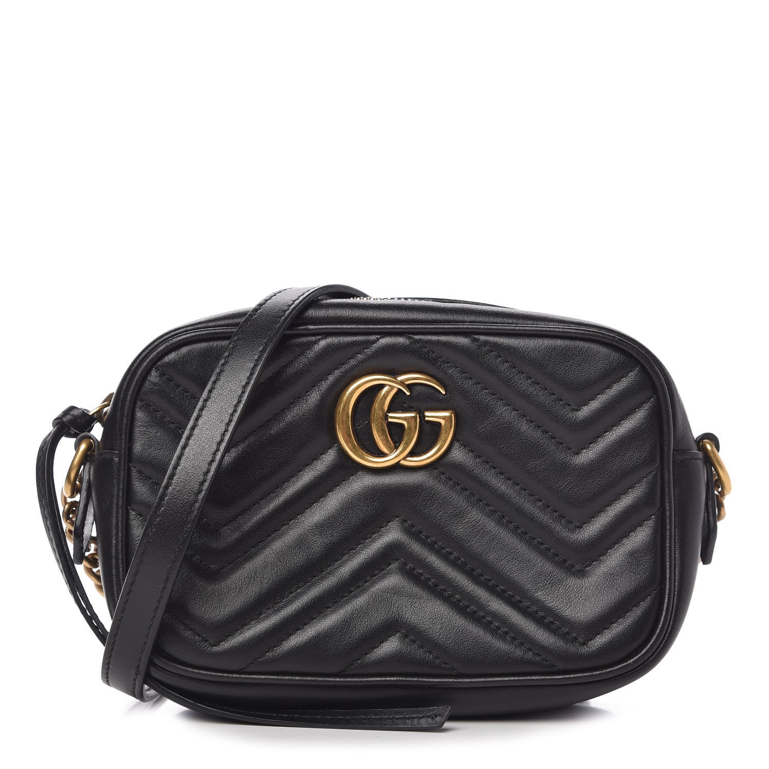 Gucci Calfskin Matelasse Mini GG Marmont Chain Shoulder Bag Black 1 of 11