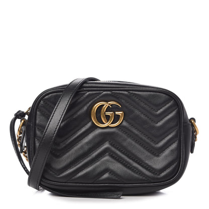 Gucci Calfskin Matelasse Mini GG Marmont Chain Shoulder Bag Black 1 of 11