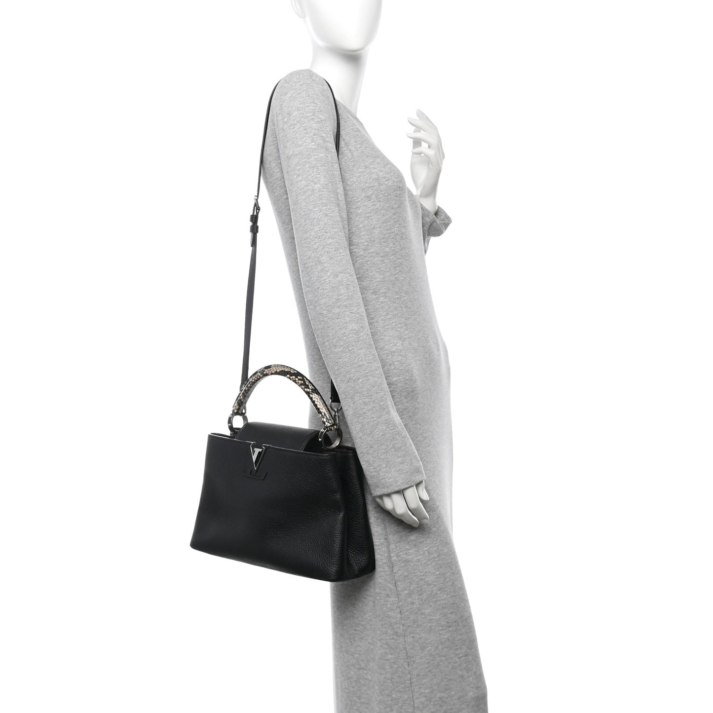 Taurillon Snakeskin Capucines PM Black