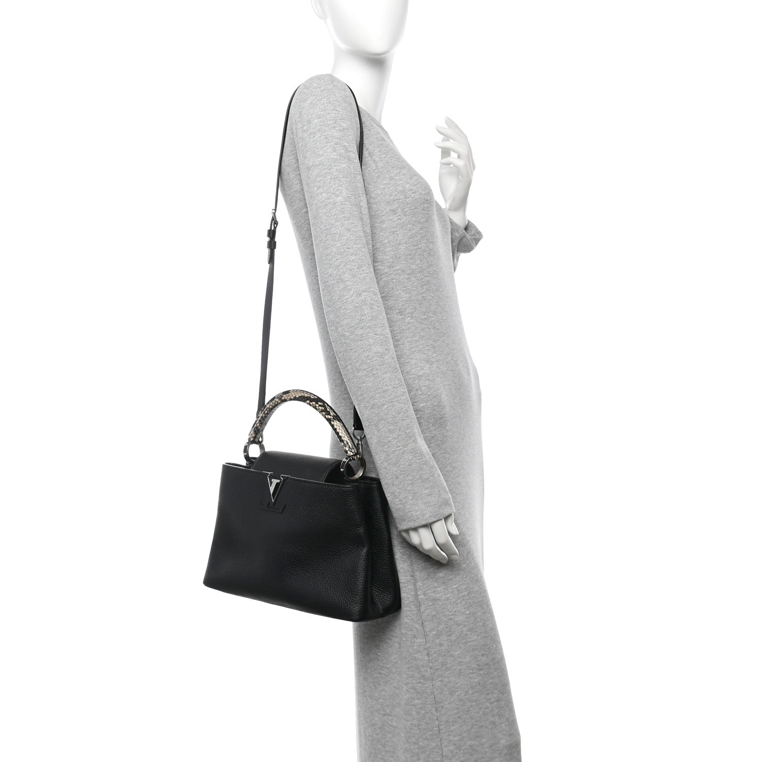 Louis Vuitton Taurillon Snakeskin Capucines PM Black 2 of 11