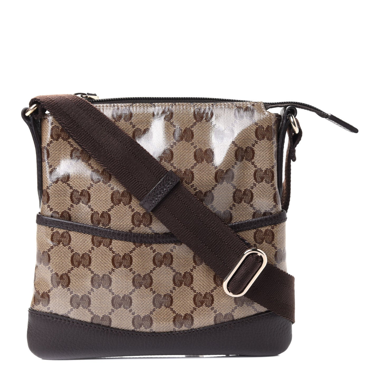 Crystal Monogram Small Flat Messenger Bag Dark Brown
