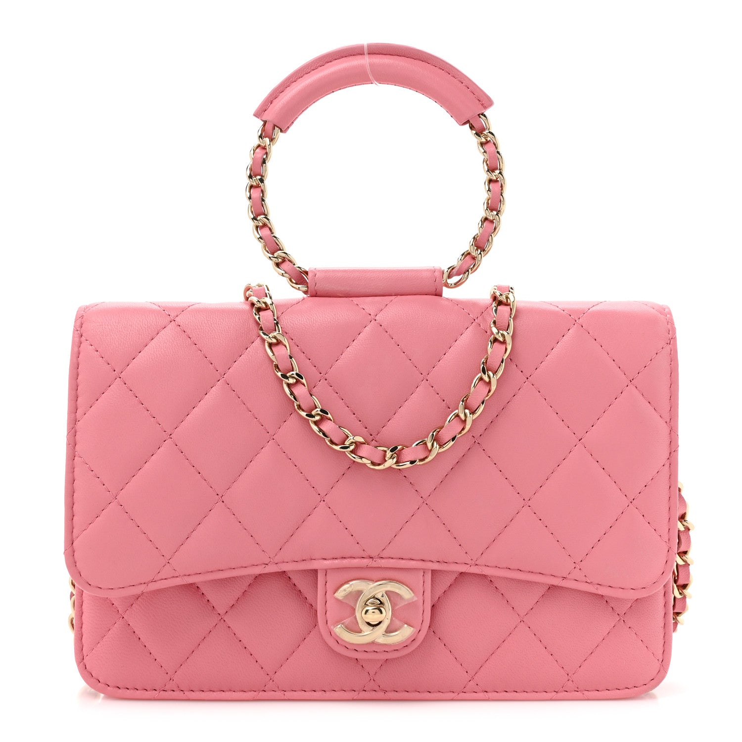 Chanel Lambskin Quilted Chain Handle Round Wallet On Chain WOC Pink 1 of 19