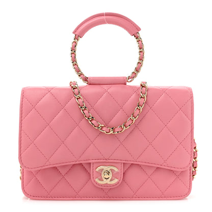 Chanel Lambskin Quilted Chain Handle Round Wallet On Chain WOC Pink 1 of 19