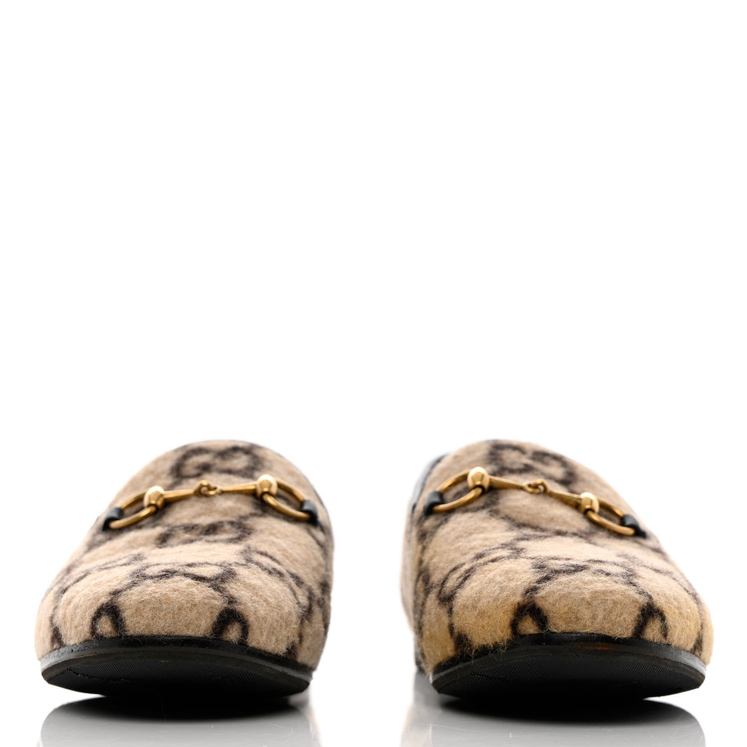 Gucci Covered Wool GG Monogram Womens Jordaan Loafers 36 Beige Ebony Black 2 of 15