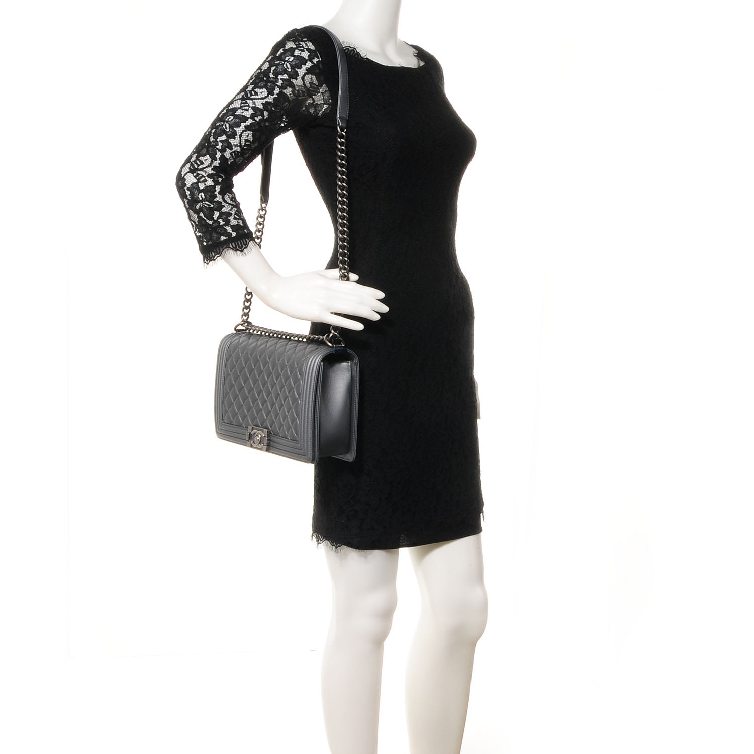 Chanel Metallic Calfskin Quilted Medium Boy Flap Dark Silver 2 of 9