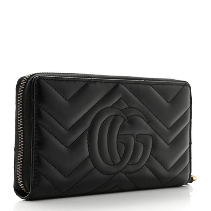 Gucci Calfskin Matelasse GG Marmont Zip Around Wallet Black 3 of 8