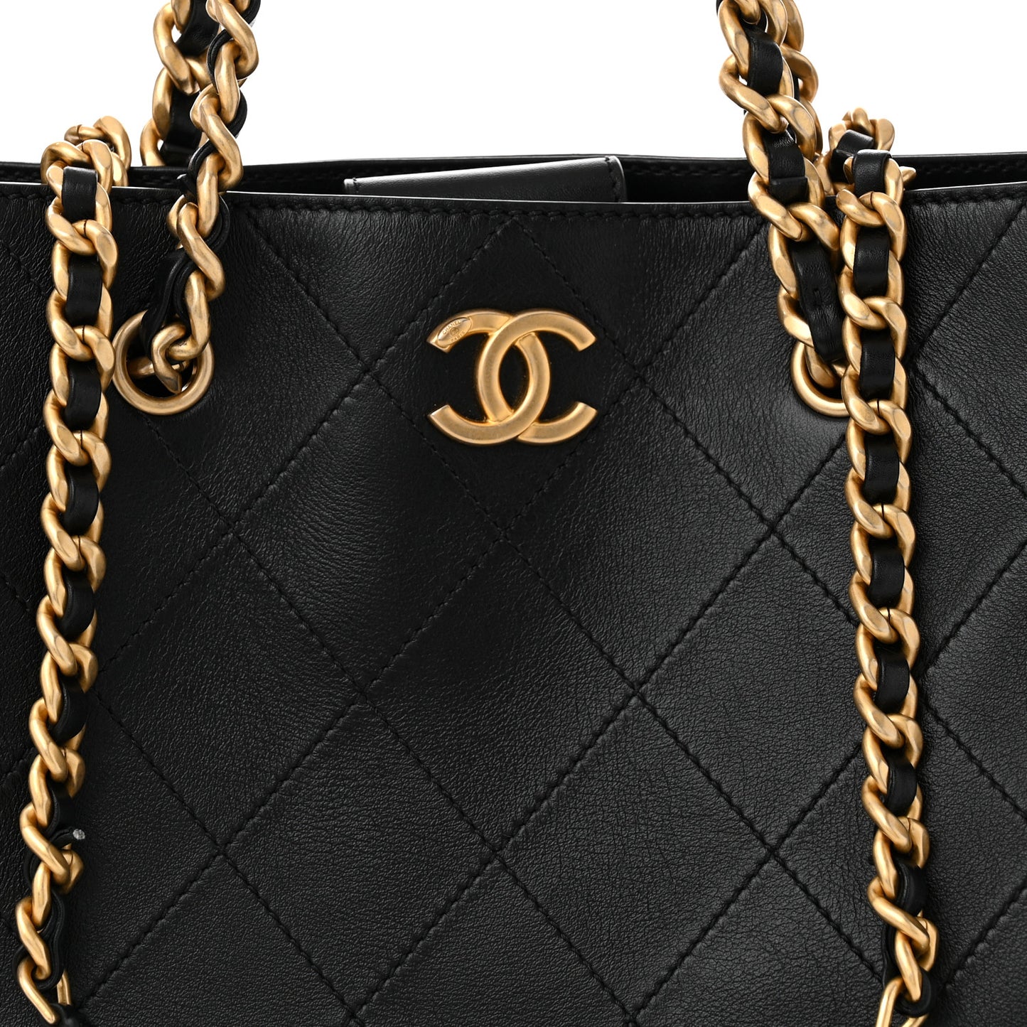 Calfskin Stitched Large Shopping Tote Black