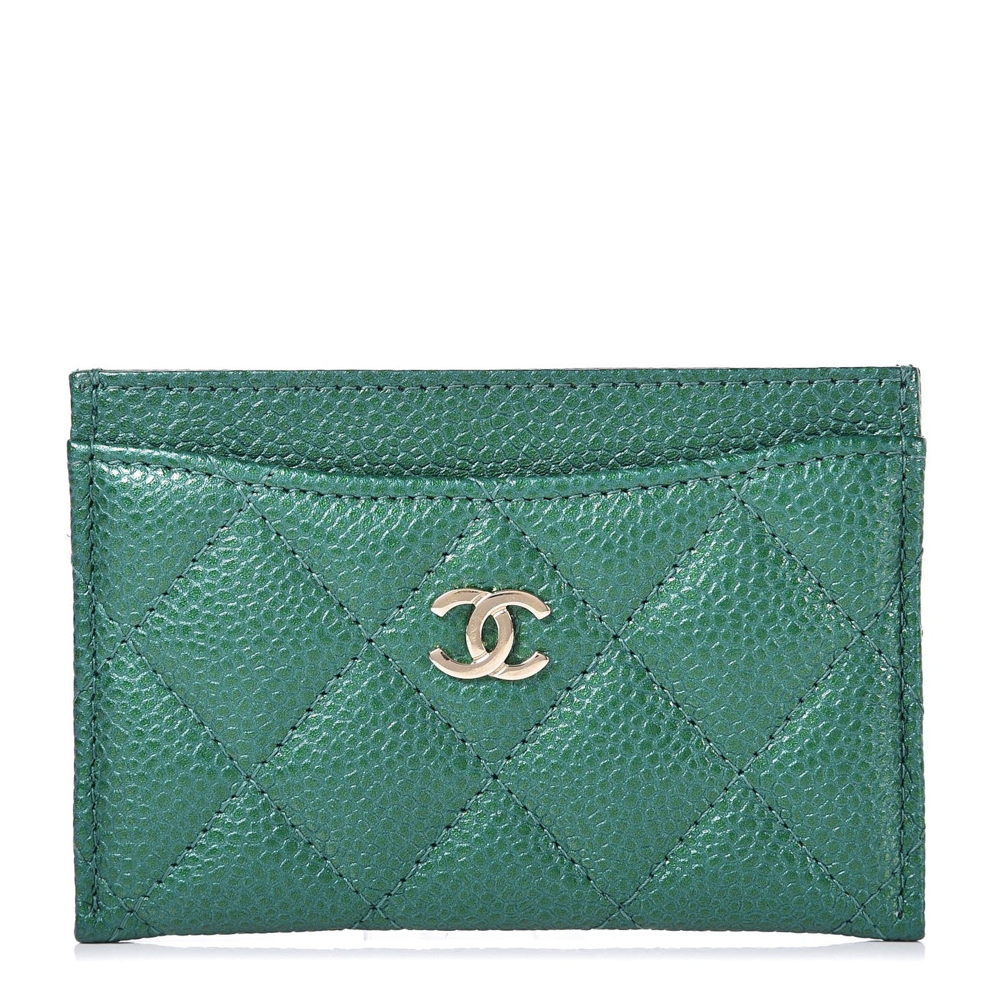 Metallic Caviar Quilted Card Holder Green
